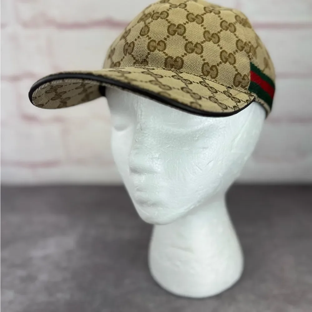 Gucci Classic Web GG Khaki Monogram Cap Hat Small - Picture 5 of 12
